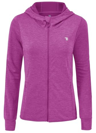 donhobo Löparjacka för kvinnor, sportjacka, träningsjacka, långärmad, fitness, yogamatta, lätt ventilerande sweatjacka med fickor, tumhål, violett, M