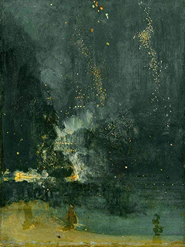 Feeling at home LEINWANDDRUCK im SCHATTENFUGENRAHMEN Nocturne in Schwarz und Gold, die fallende Rakete Whistler James - Abstrakt vertikale Kunstbilder im Holzrahmen cm_85_X_64