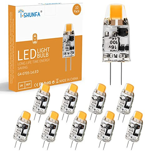 I-SHUNFA LED G4 Lampen,AC/DC 12V,100LM,G4 LED-Leuchtmittel,1W Warmweiß LED Glühbirne,3000K Kein Flackern,Ersetzt 10W Halogenlampen,360°Lichtwinkel,Nicht Dimmbar,10er Pack