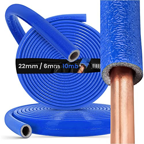 Guaina di Isolamento per Tubi Polietilene 22/6 mm Lunghezza 10m Blu Schiuma Isolante per Tubo PEX Installazione Linee di Acqua Aalda e Fredda Flessibile Elastomerico