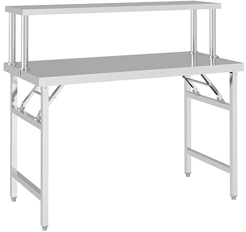 vidaXL Küchen Arbeitstisch mit Aufsatzboard, Küchentisch mit zusätzlichem Arbeitsbereich, Edelstahltisch für Restaurants Küchen, Gastronomie Tisch klappbar Edelstahlaufsatz, Edelstahl
