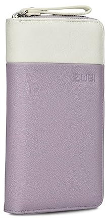 Zwei Damen Geldbörse Eva EV2 langes Portemonnaie 15 Kartenfächer, Sichtfach, 2 Scheinfächer, Geldbeutel mit Münzfach & umlaufenden Reißverschluss, weiches Kunstleder in Bicolor (Lilac)