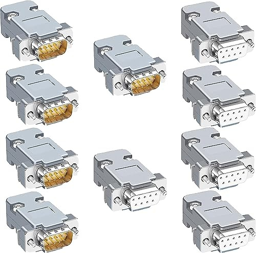 PENGLIN 10 Stück DB9 Männlich Weiblich RS232 D-SUB serielle Lötkelch-Steckverbinder Kit, vergoldete Verbindungen RS232 9 Pins Lötadapter mit Kunststoffhauben, Zugentlastungstülle und Schrauben