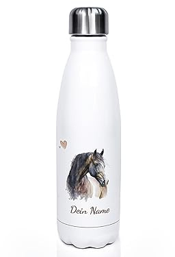 GRAZDesign Kinder Trinkflasche Pferd mit Namen personalisiert, für Pferde Mädchen, Geschenk zur Einschulung, Geburtstag, Weihnachten, Edelstahl 500ml
