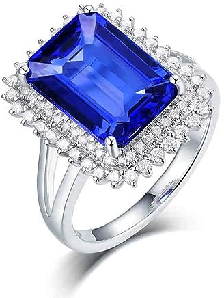 Diamant Ring, Vorsteckring Gold 750 18 Karat Weißgold Tansanit 4ct Luxuriöses Rechteck Komfort Fit Größe 47 (15.0)