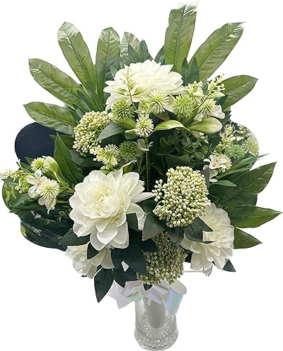 PLUS HOME Ramo para Cementerio de Flores Artificiales de Tela para Todos los Santos Medida + -78cm.ENCARADO DALIAS Blanco