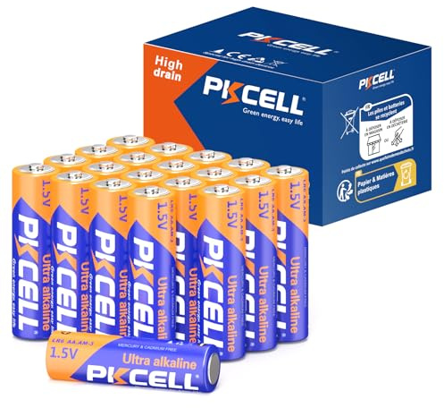 PKCELL 20 Pack AA Batteries, 1.5V High Performance Alkaline Double AA Battery for Keyboards, Clocks, Toys, Remote Controls (10-Year Shelf Life)