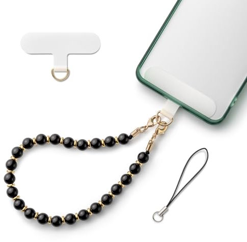 AOKSUNOVA Handykette Universal Handyanhänger Kurz Handy Kette Perlen Handyband Handschlaufe Handy Schwarz