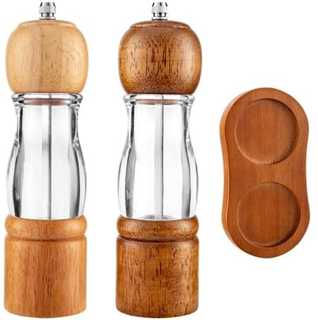 Pfeffermühle Gewürzmühle Salz- Und Pfeffermühlen-Set Aus Holz Mit Tablett, Verstellbare Manuelle Meersalz-Pfefferstreuer Chilimühle Gewürzmühlen (Color : C, Size : 8inch)