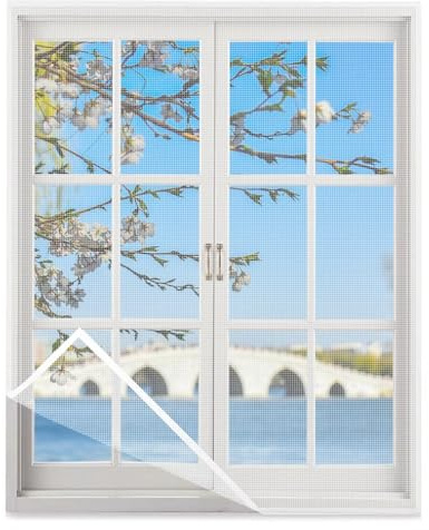 Zanzariera Finestra 95x130cm, Rete Anti-Insetti con Nastro Adesivo Striscia Autoaggrappante Senza Foratura Zanzariera Vela Fibra di Vetro Maglia Fine Anti-Mosche Zanzare