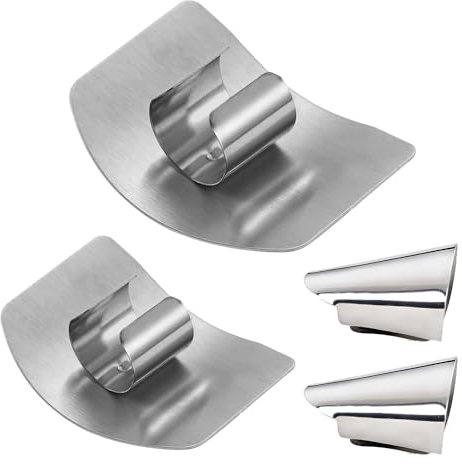 NCOALE Lot de 4 Protege Doigt Cuisine, Protège-Doigts en Acier Inoxydable pour Couper Protection - Support Réglable - Protection des Doigts - Outil de Cuisine