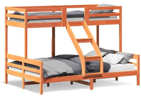 Gecheer Cama Alta Estructura de Litera de Metal Cama Infantil Litera para Niños con Marco de Madera Maciza de Pino marrón Cera 80x200/140x200 cm;Estilo 1