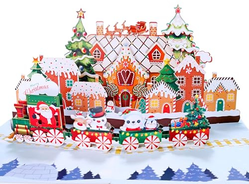 CUTPOPUP Città di Pan di Zenzero - 3D Biglietti Natale 2024, Biglietti Auguri Natale, Biglietti Auguri Natalizi, Biglietto Natale, Christmas Cards, Xmas Cards (Gingerbread Town) US8-CN291IT