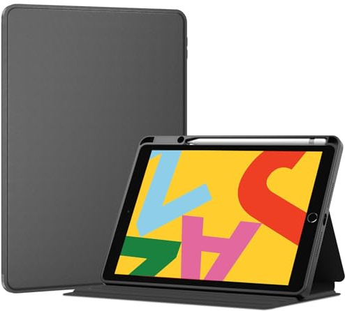 ProCase Cover iPad 9/8/7 Generazione con Portapenna, Custodia iPad 10,2 Pollici 2021/2020/2019 [A2602 A2603 A2604 A2605 A2270 A2428 A2429 A2430 A2197 A2198 A2200] Auto Svegliati/Sonno -Nero