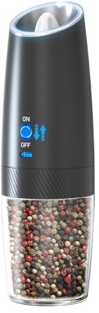 Molino de pimienta eléctrica, trituradora automática recargable por USB, 135 ml recipiente extraíble, grosor ajustable, inductor gravitacional, para cocina, viajes, camping pícnics