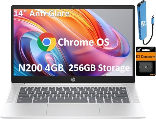 HP Chromebook 14 (antiriflesso da 14, Intel Pentium N6000, 4 GB di RAM, 256 GB di memoria (128 GB UFS + scheda SD da 128 GB), laptop per casa e studenti, batteria a lunga durata di 12 ore, hub IST,