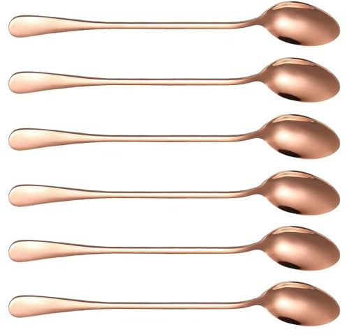 6 Pcs Stainless Steel Long Handled Ice Cream Spoons Latte Spoons Set, Silverware Tea Coffee Spoon, Cake Dessert Hot Chocolate Sundae Dining Spoon, Kitchen Cutlery Set