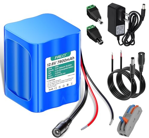 Mspalocell 12.6V 7800mAh Batterie Lithium-ION avec Chargeur et Ligne Connexion et Adaptateur connecteur,pour Panneau Solaire,caméscopes,Surveillance vidéo,Routeur Domestique, systèmes d'alarme