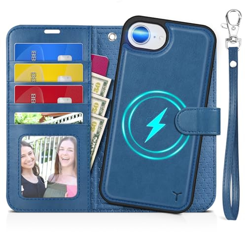 TUCCH Coque 2-en-1 pour iPhone 17e/16e Cuir PU, Bleu Clair | Dragonne Détachable, RFID Blocage, Fonction Soutien, Antichoc, 6,1 pouces