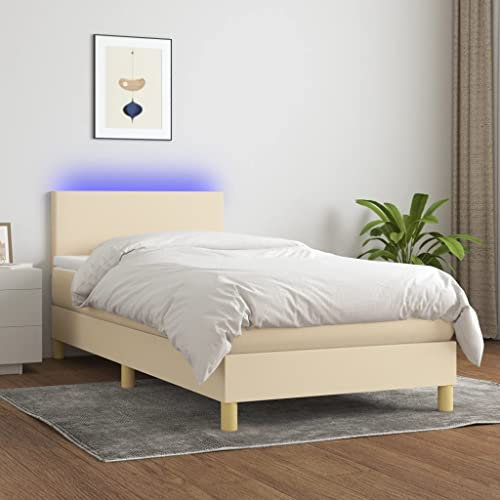 Iiaky Boxspringbett mit Matratze & LED Bett Mit Bettkasten Bett Boxspringbett Betten Boxspringbett Mit Matratze Creme 90x200 cm Stoff // 3133530