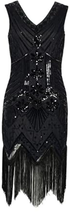 AEGJEGVD 1920s Dresses for Women Clearance,Ladies Gatsby 1920s Flapper Dress Women Vintage Sequin Fringe Beaded Art Deco Fancy Dress with Sleeveless for Party Prom S-4XL
