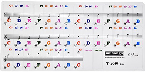 Piano Keys Sticker Set Transparenta Nybörjare Lär Dig Musikanteckningar 61 Keys Piano -tangentbord