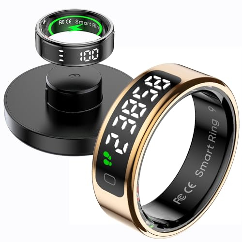 findtime Smart Ring Fitness Ring mit Display LED Anzeige Smartring Herren Damen Android iOS Schrittzähler Pulsmesser SpO2 Fitness Tracker Ring Schlaf Aktivitätstracker IP68 Tik Tok Scrolling Ring
