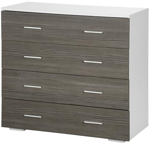 HOMCOM Commode 4 Tiroirs 76 x 35 x 72 cm Blanc et Gris