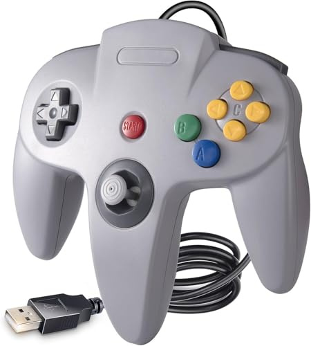 Classic N64 Controller, N64 Wired USB PC Game Pad Remote Joystick Controller for Windows & MAC & Raspberry Pi 3 Gray