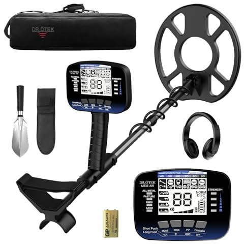 DR.ÖTEK Detecteur de Metaux Professionnel Kit pour Adultes Débutants, 6 Modes, Bobine IP68 Étanche, 3 Terrain Modes Terrain avec Pinpoint, Version améliorée, léger Détecteur de Métaux (AIR-Bleu)