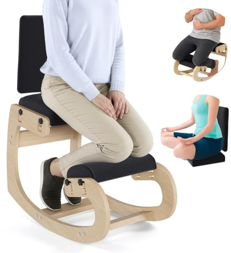 Mind Oasis Ergonomic Kneeling Chair with Back Support - Knee Chair Ergonomic for Office w/Upholstered Fabric - Adjustable Rocking Stationary Correcting Stool, Meditation Desk Stool for Better Posture