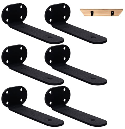 Fooaot 6 Pack Shelf Bracket 6 Inch Floating Shelf Brackets Black Wall Mounted Brackets for Shelves Heavy Duty Invisible L Shelves for Kitchen Home Office
