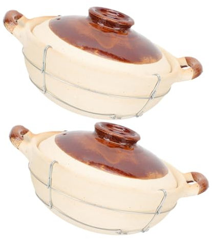 OUNONA Cazuela De Barro Pequeña Con Mango, 0.5l, Arcilla Resistente Al Calor, Olla De Barro China Para Cocinar Arroz y Guisos, Utensilios De Cocina Para Uso Doméstico, 2 Piezas