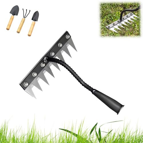 Rastrello in ferro a 5/6/7/8 denti 2.0, rastrello in ferro per giardinaggio e diserbo, rastrelli livellatori per prato, strumenti per rimuovere erbacce e indumenti (8 denti)