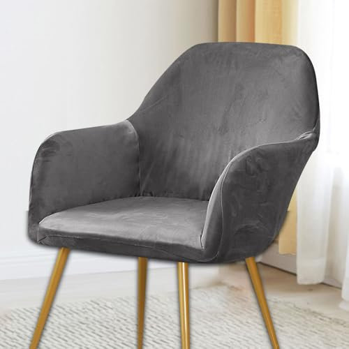 Stuhlhussen aus Stretch-Samt, 6er-Set, weiche Armlehne und gebogene Rückseite, Esszimmerstuhl-Schonbezüge für Schminktisch, Drehsessel, perfekt für Schlafzimmer, Büro, Wohnzimmer (grau)