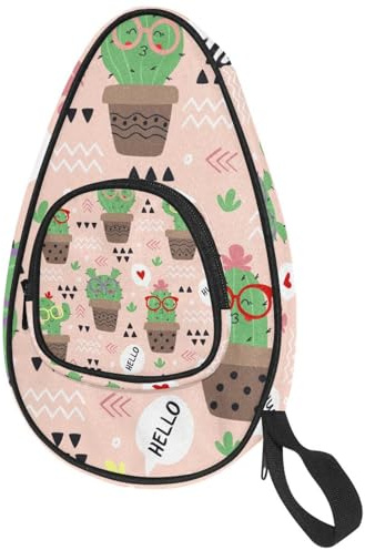 VAPOKF Housse pour raquette de tennis de table, Hello Cactus - Sac pour raquette de ping-pong - Avec pochette pour 4 à 5 balles