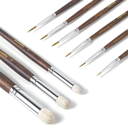 LIGHTWISH Miniature Paint Brush Set 9Pcs, Professional Fine Tip Detailing Brushes for Acrylic, Oil & Watercolour | Ideal for Model Painting, Warhammer & Figurines | Dry Brush & Line Painting