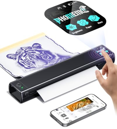 Phomemo M08F Plus Tattoo Stencil Drucker Touchscreen Thermodrucker Tattoo | Professioneller Schablone Drucker Kopierer,Anti Falten,Touchscreen,KI App,2800 Tattoo‑Designs,10pcs Premium Transferpapier