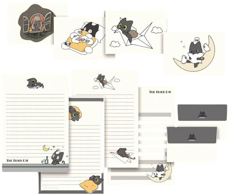 Montesy 1 Set Stationery Paper and Envelopes Set Little Black Cats Letter Writing Paper Stationary Paper for Letter Writing