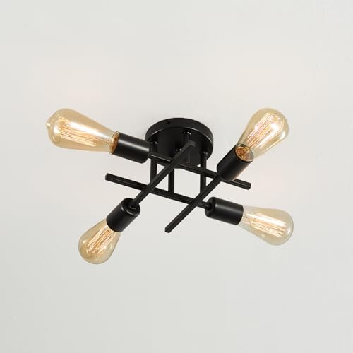 Lightsjoy Black Ceiling Lights, Industrial Sputnik Light Fittings Ceilings | 4 Light Modern Kitchen Pendant Lights, E27 Semi Flush Vintage Chandelier for Living Room Bedroom Hallway Lounge (NO Bulbs)
