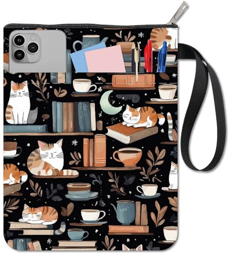 CRASPIRE Custodia per Libri in Tessuto da 11x8.6 Pollice con Cerniera Custodia Protettiva in Tessuto A Forma di Gatto Tasca Lavabile e Riutilizzabile Custodia per Quaderni con Copertina Morbida