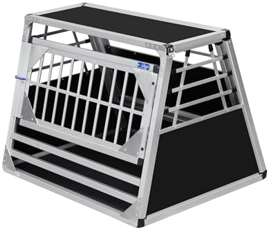 ALPUNA Transportbox N97 – Aluminium Hundebox 66×86×63 cm, Auto Hundebox mit Notausstieg, sicherer Hundetransport im Kofferraum