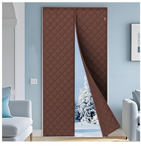 Magnetic Thermal Insulation Curtain for Doors Windproof & Waterproof Door Cover Noise Reduction Cold Protection (Coffee 90x190cm)