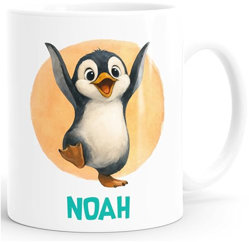 SpecialMe® Kindertasse Kunststoff Tasse Pinguin Geschenk personalisiert Namensgeschenke Kinder Jungen Mädchen Kunststoff-weiss standard