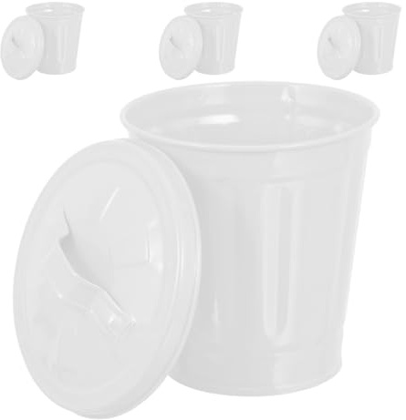 MUELODSIC Cestino per Rifiuti in Ferro con Coperchio, Mini Contenitore Salvaspazio da Tavolo 9x9.5 Cm, Set 4 Pezzi per Bagno, Ufficio e Cucina, Contenitore per Spazzatura da Interno