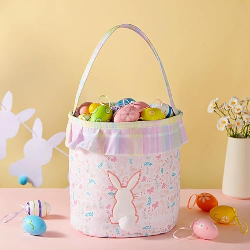 Cesti Pasquali Per Ragazze | Simpatico Secchiello A Forma Di Coniglietto Con Coda Di Pom-pom | Cestino Vuoto Per La Caccia Alle Uova Di Pasqua Rosa Per Bambini,per Caramelle Al Cioccolato, Giocattoli