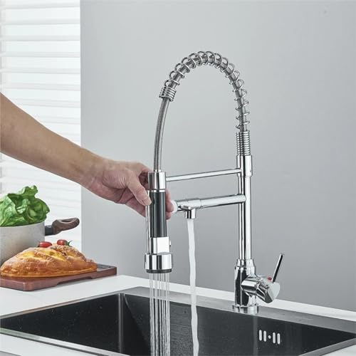 Chrome Kitchen Faucet Double Spout Rotatable Deck Mount Single Handle Cold Hot Water Mixer Tap(Brushed Nickel)