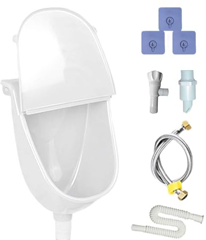 Hanured Orinatoio da Parete per Uomo,Deviatoio Per Urina Con Sciacquone Antiversamento Regolabile,per Casa, Dormitorio, Capannone o Giardino（Bianco）