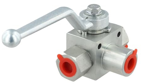 Whychstore 3 Way Hydraulic Ball Valve, 500 Bar High Pressure Carbon Steel L-Port, G1/4 G3/8 G1/2 Internal Thread for Water Oil Gas