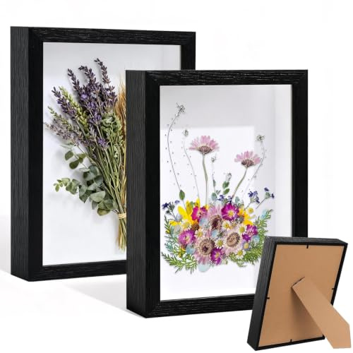 2 Stück 3D Bilderrahmen zum Befüllen, 20.3x25.4 cm Holz 3D Objektrahmen | Tiefer Bilderrahmen Quadratischer Rahmen Bilderrahmen Tief für Gegenstände Fotos Blumen DIY Andenken